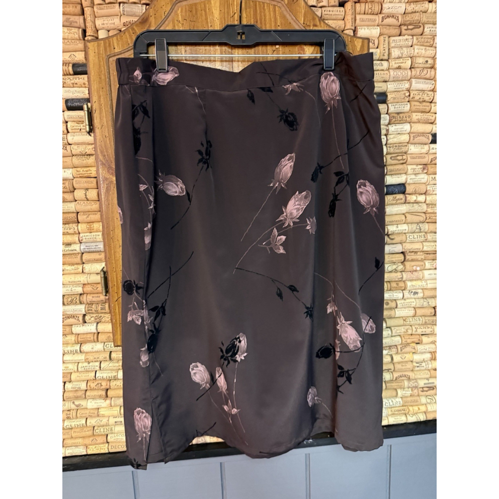 VTG Fashion Bug Midi Skirt Brown Purple Floral Dark Fairy Romantic 22/24 USA